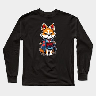 Cute Japan samurai katana puppy dog Long Sleeve T-Shirt